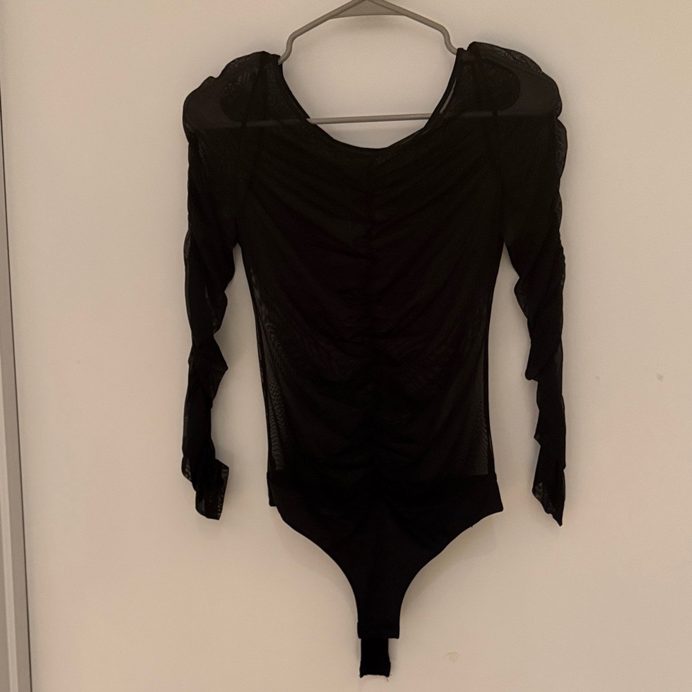 Black Long Sleeve Sheer Bodysuit